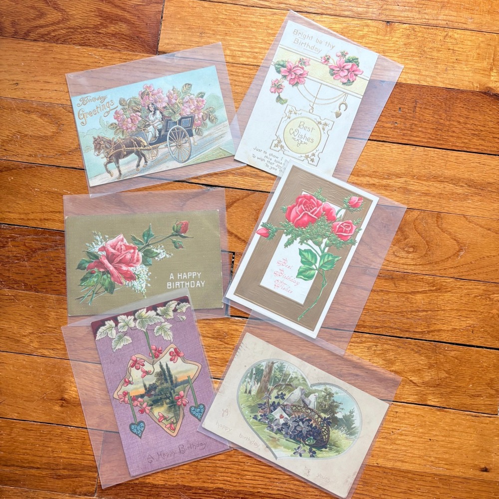 Vintage Lot of 6 Postcards Birthday Multicolor Floral Embossed Antique